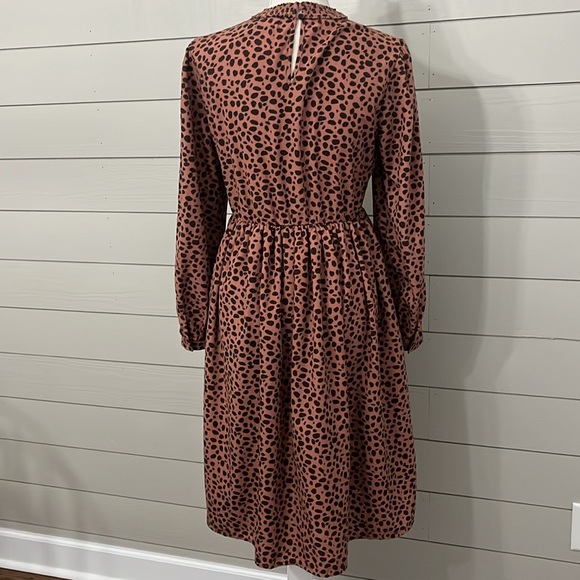 Brown Animal print Orange Creek midi length dress with smocked top size Medium - Picture 2 of 5